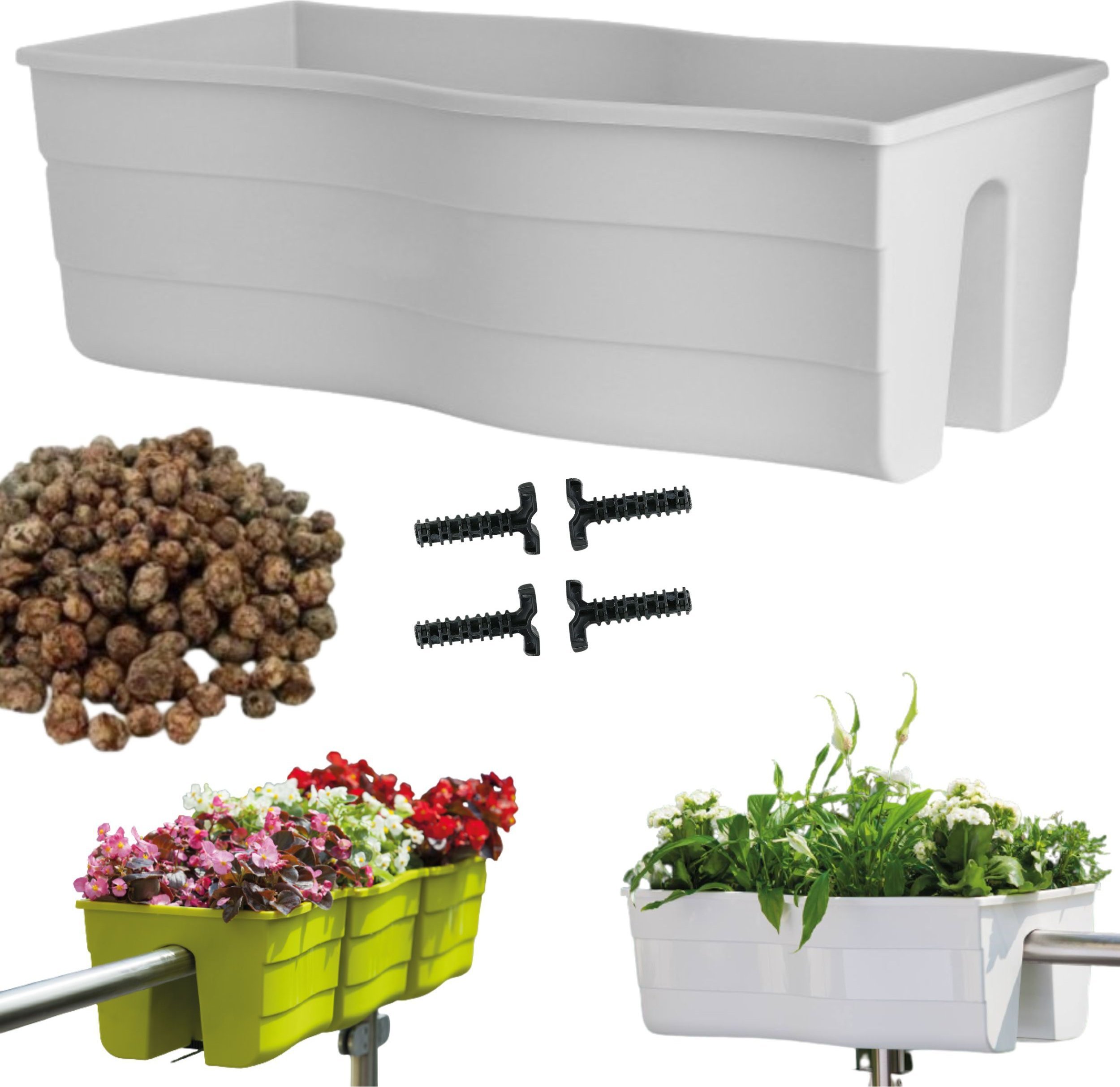 Form-Plastic Skrzynka na balustradę Wave 60, Doniczka balkonowa + keramzyt 2l