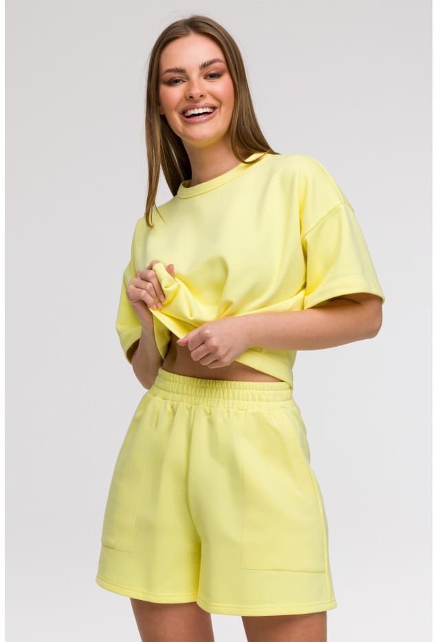 B295 Szorty z kieszeniami - cytrynowe (kolor żółty, rozmiar M)