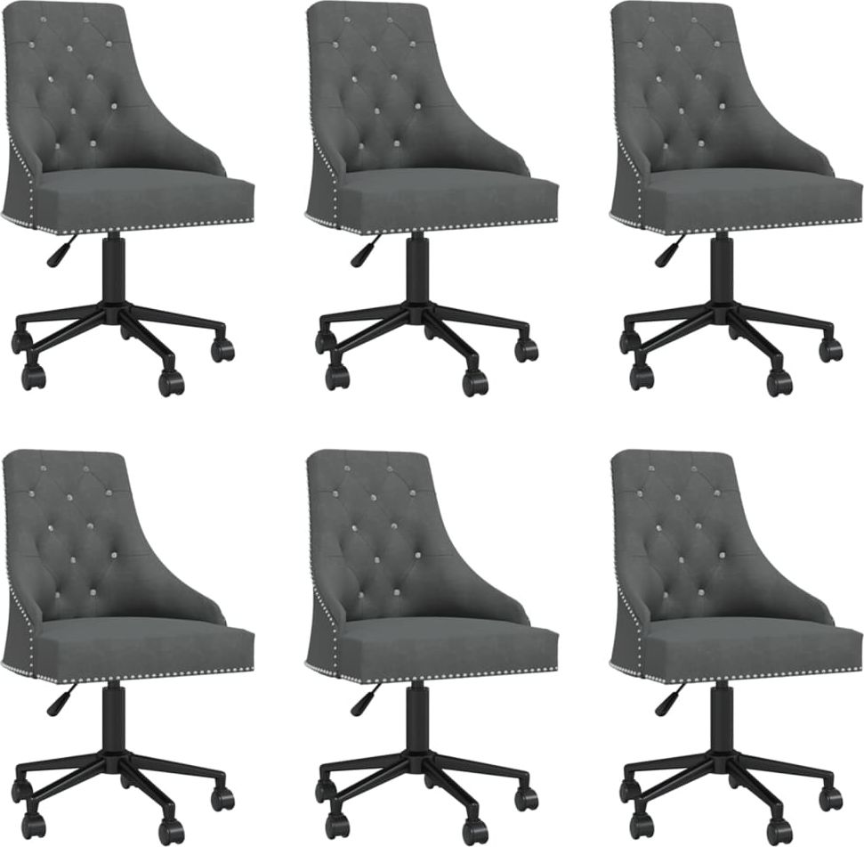 vidaXL Obrotowe krzesła stołowe, 6 szt., ciemnoszare, obite aksamitem