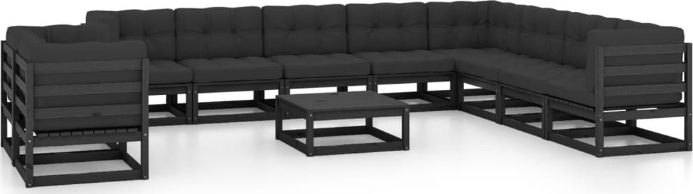 vidaXL 11-cz. zestaw wypoczynkowy do ogrodu, z poduszkami, czarny