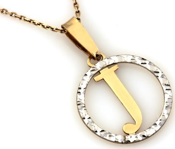 Lovrin Złota przywieszka 585 literka J z białym złotem