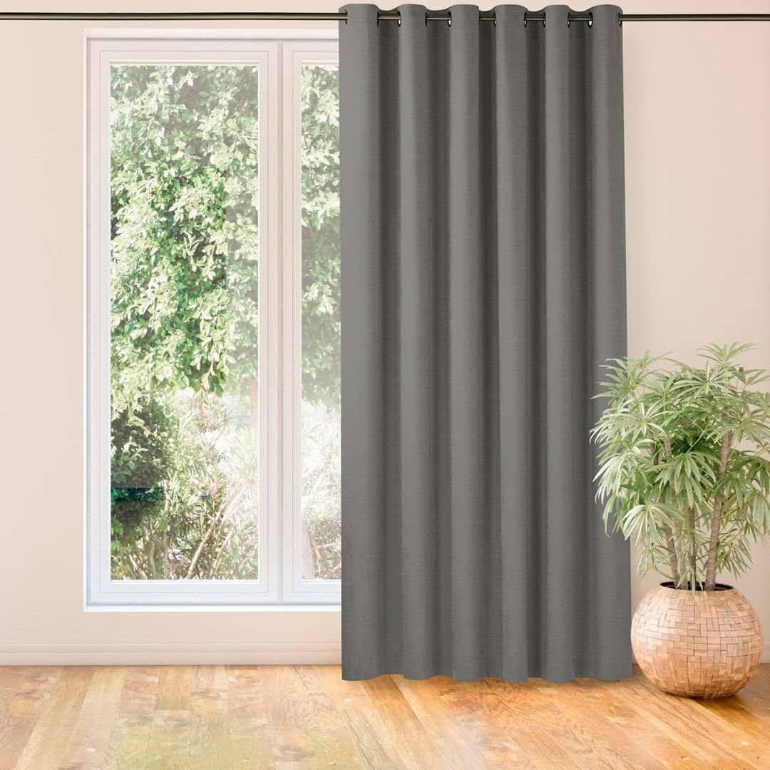 Homede Homede Zasłona MILANA szenilowa na złotych przelotkach 560x245 szara