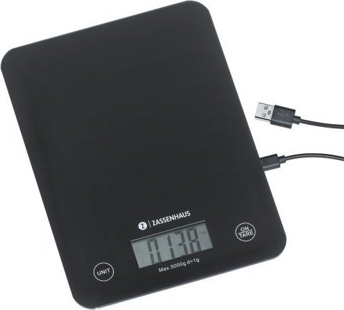 Waga kuchenna Zassenhaus Elektroniczna waga kuchenna, ładowana przez usb, 21,5 x 16 cm, czarna / Zassenhaus