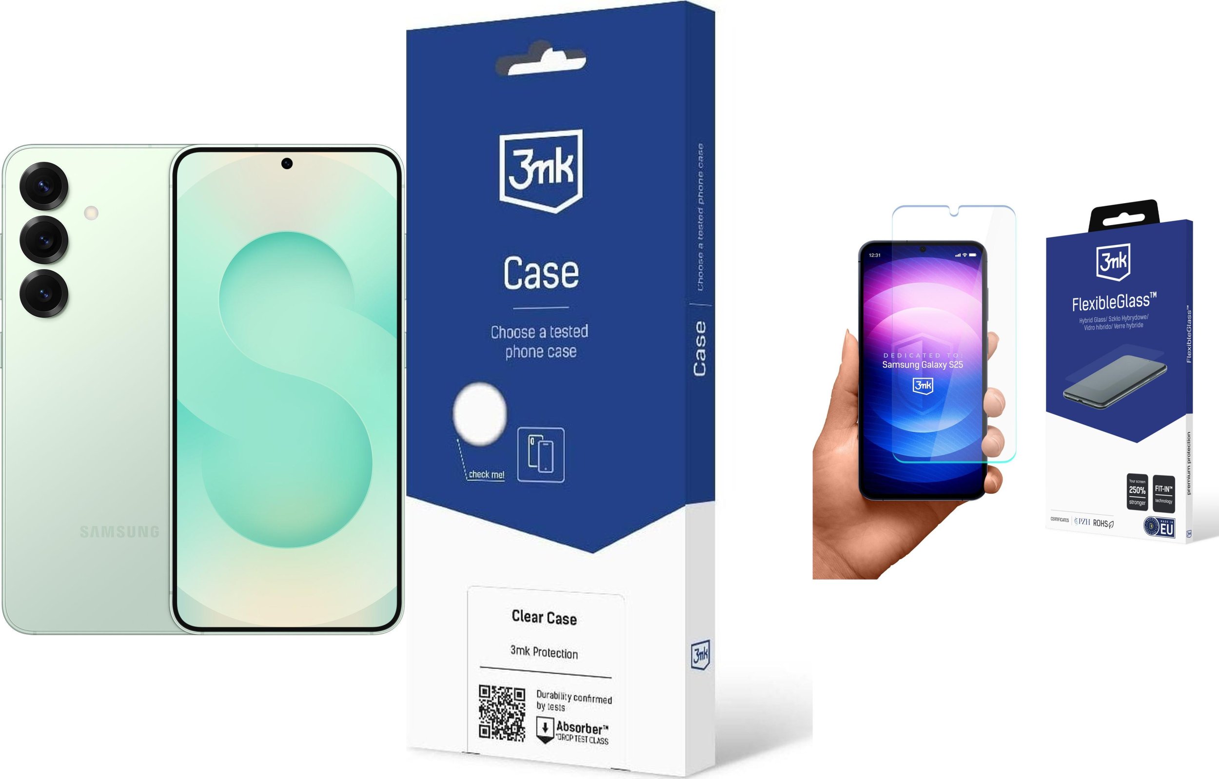 Smartfon Samsung Galaxy S25 5G 12/256GB Miętowy (SM-S931BLG) + FlexibleGlass + Etui Clear Case