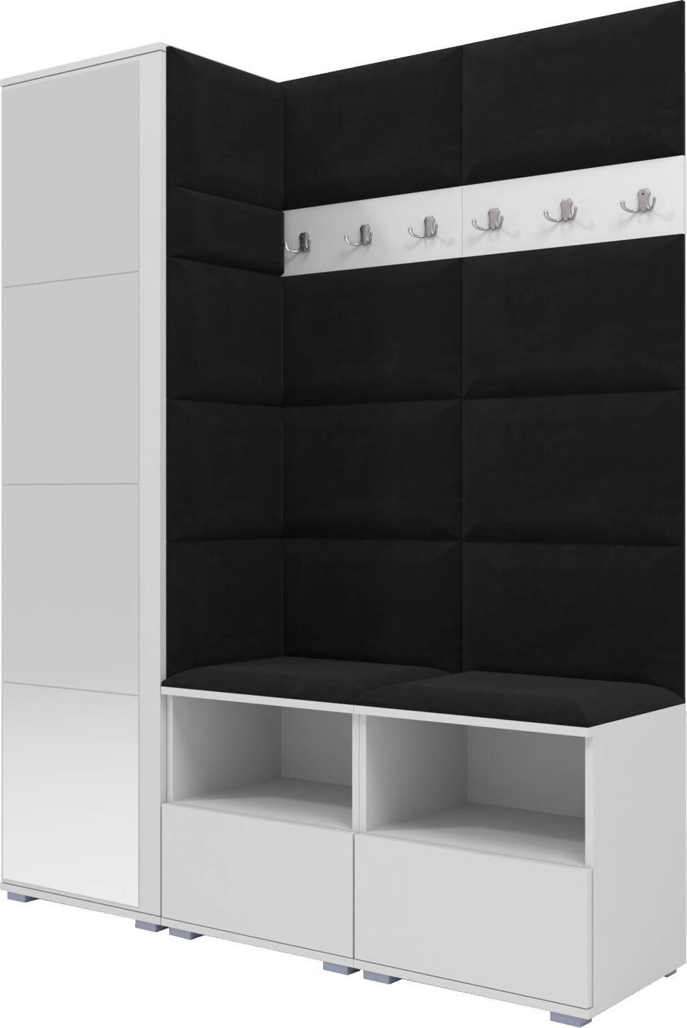 Ravio Tapicerowana garderoba Nela II z lustrem - kolor biały + tkanina Trinity 16