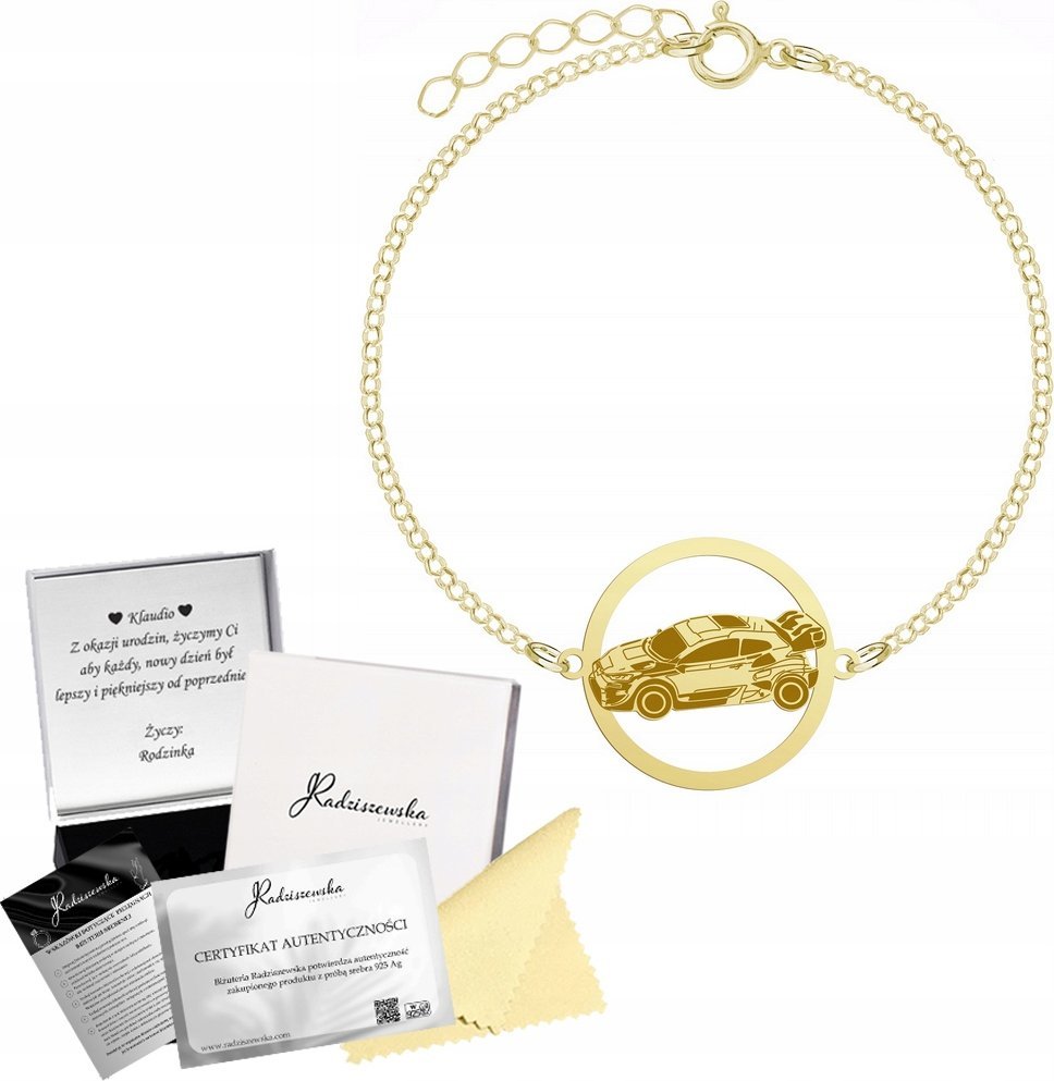 Radziszewska Jewellery Bransoletka Złota World Rally Championship WRC Łańcuszek 925 GRAWER GRATIS
