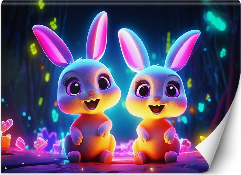 Fototapeta, Kreskówkowe króliczki neon - 150x105