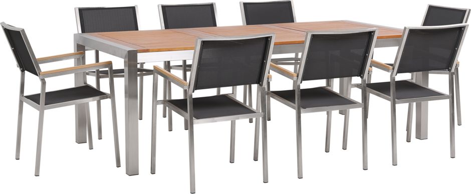 Beliani Zestaw ogrodowy stół drewniany eukaliptus i 8 krzeseł szarych GROSSETO