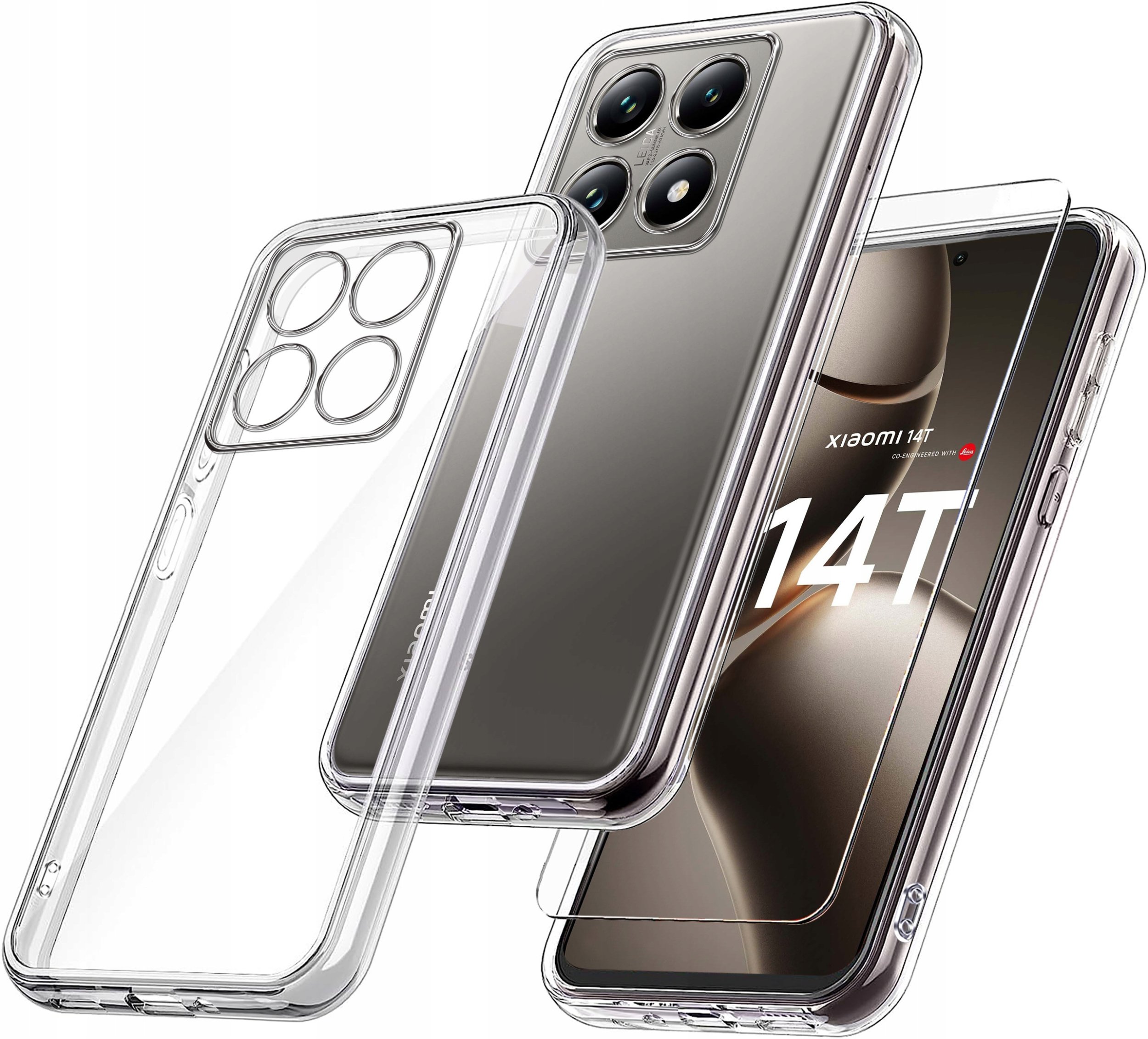 Etui do Xiaomi 14T WZMACNIANE SILIKONOWE PRZEZROCZYSTE + Szkło 9H