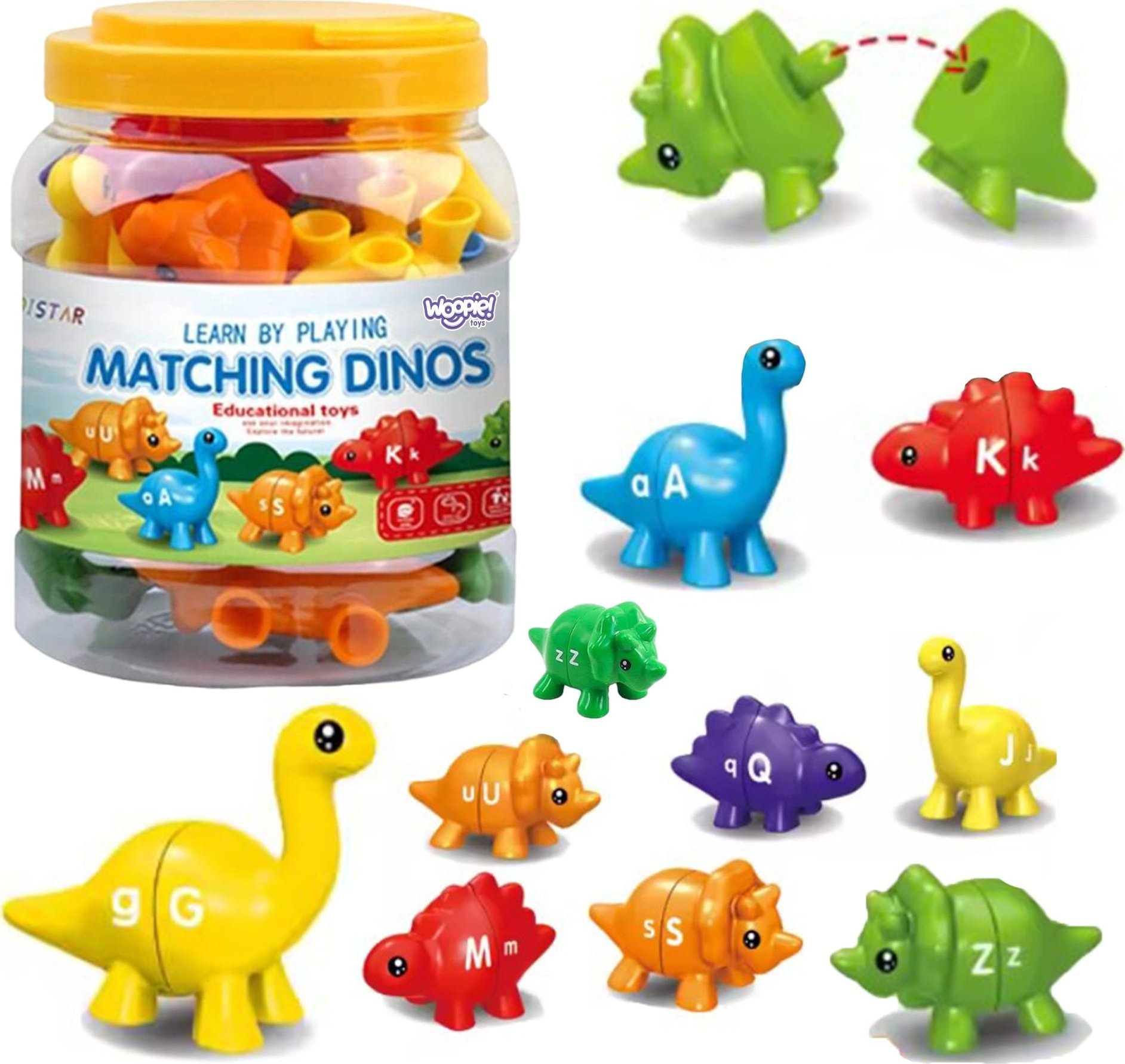 Woopie WOOPIE Figurki Montessori Zestaw Edukacyjny Dinozaury do Składania "Dopasuj Literki" 13 el.