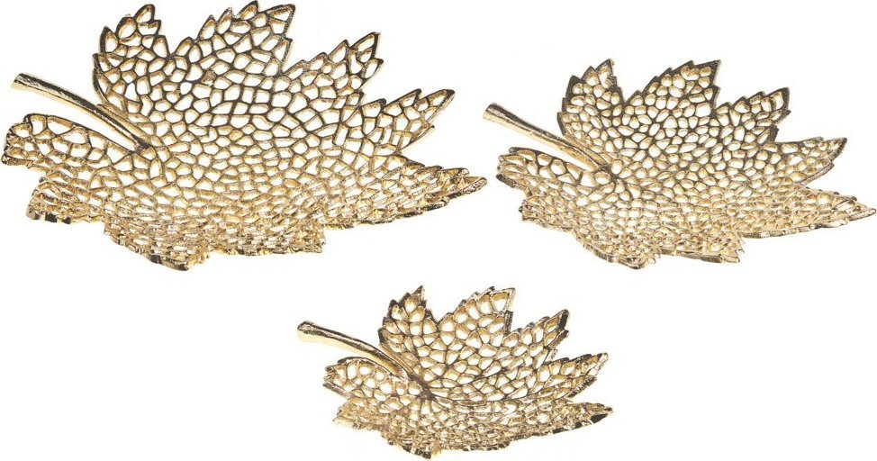 Beliani Zestaw 3 pater dekoracyjnych liść klonowy złoty PEMALI