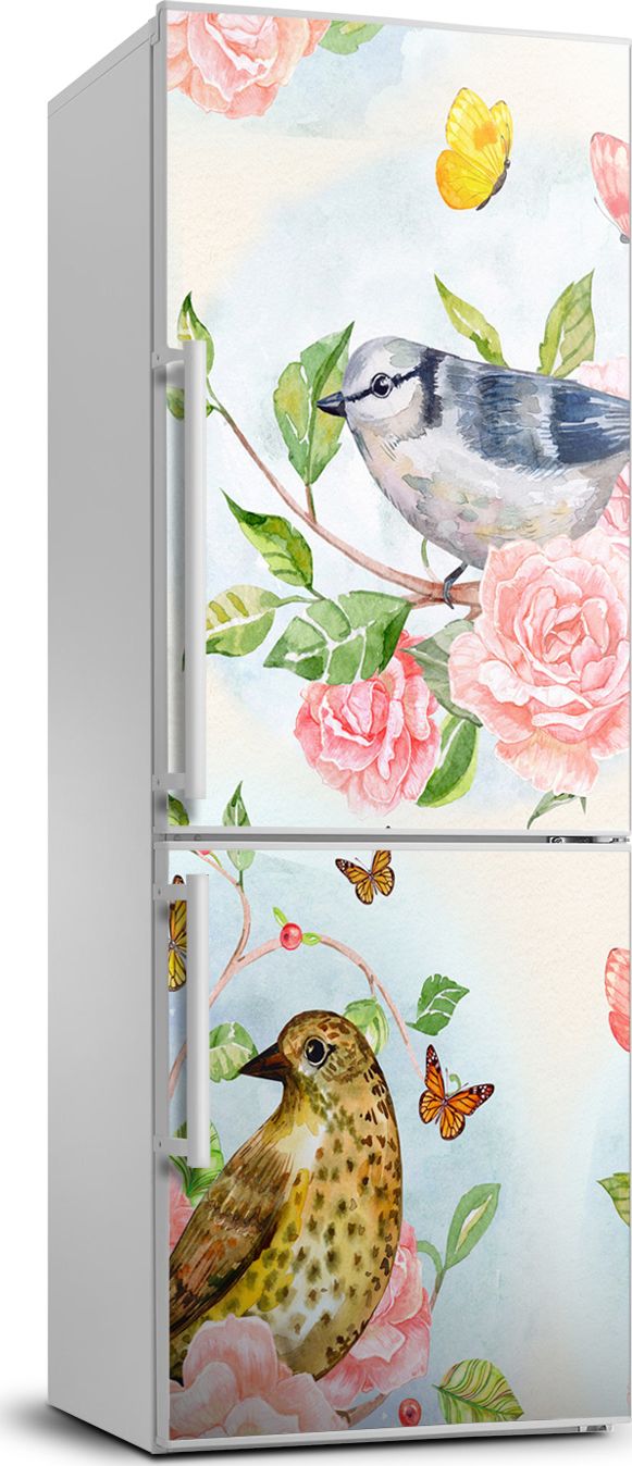 Tulup Naklejka samoprzylepna na lodówkę 70x190 cm motyle kwiaty