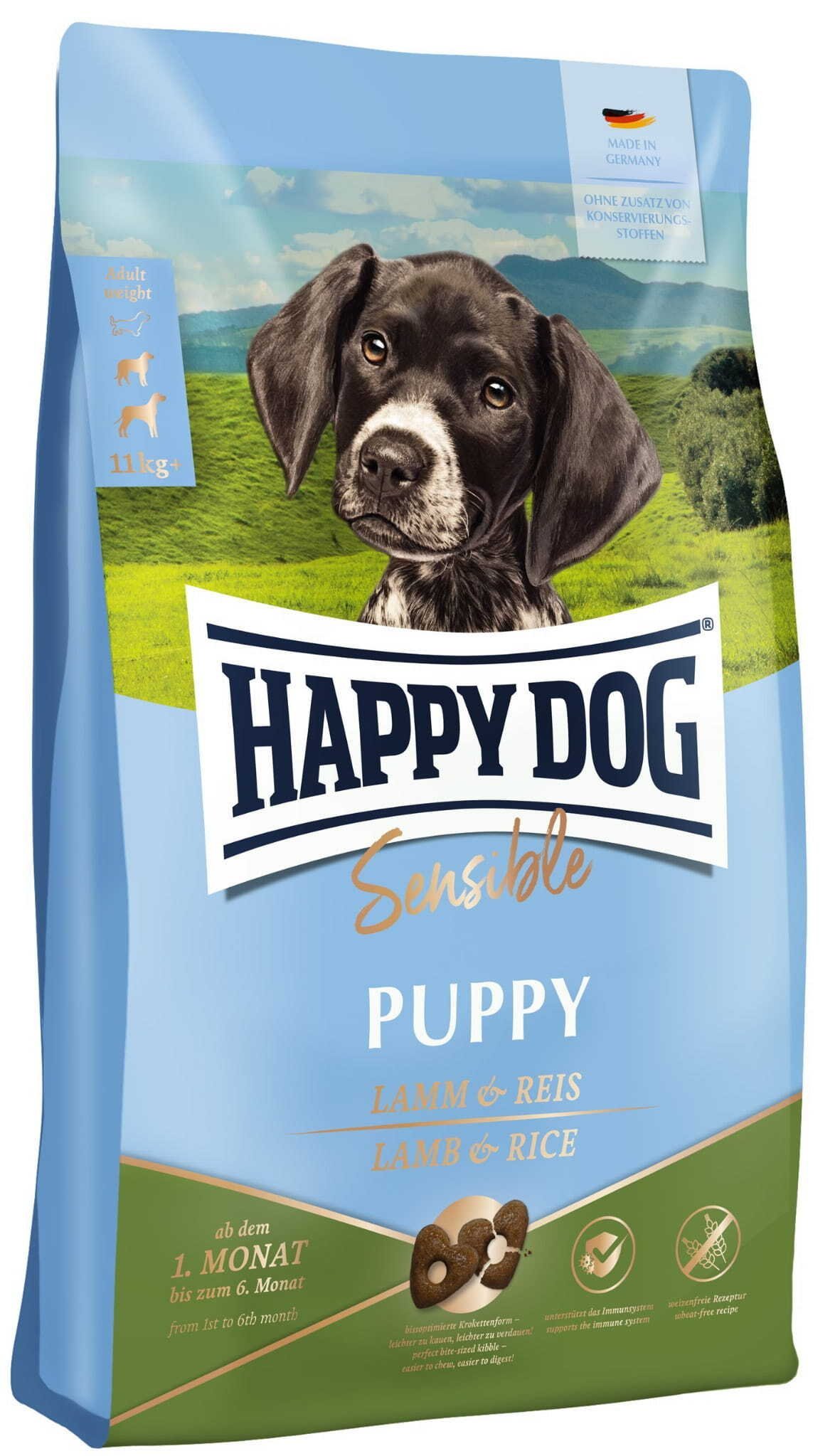 Happy Dog Sensible Puppy, sucha karma, dla szczeniąt, 1-6 miesięcy, jagnięcina/ryż, 1 kg