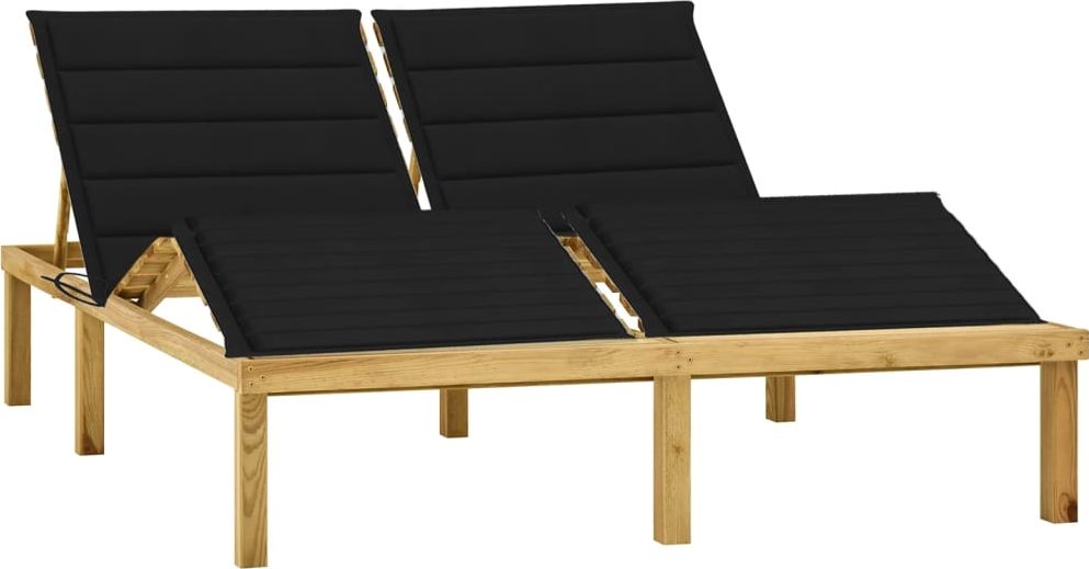 vidaXL Leżak podwójny z czarnymi poduszkami, impregnowana sosna