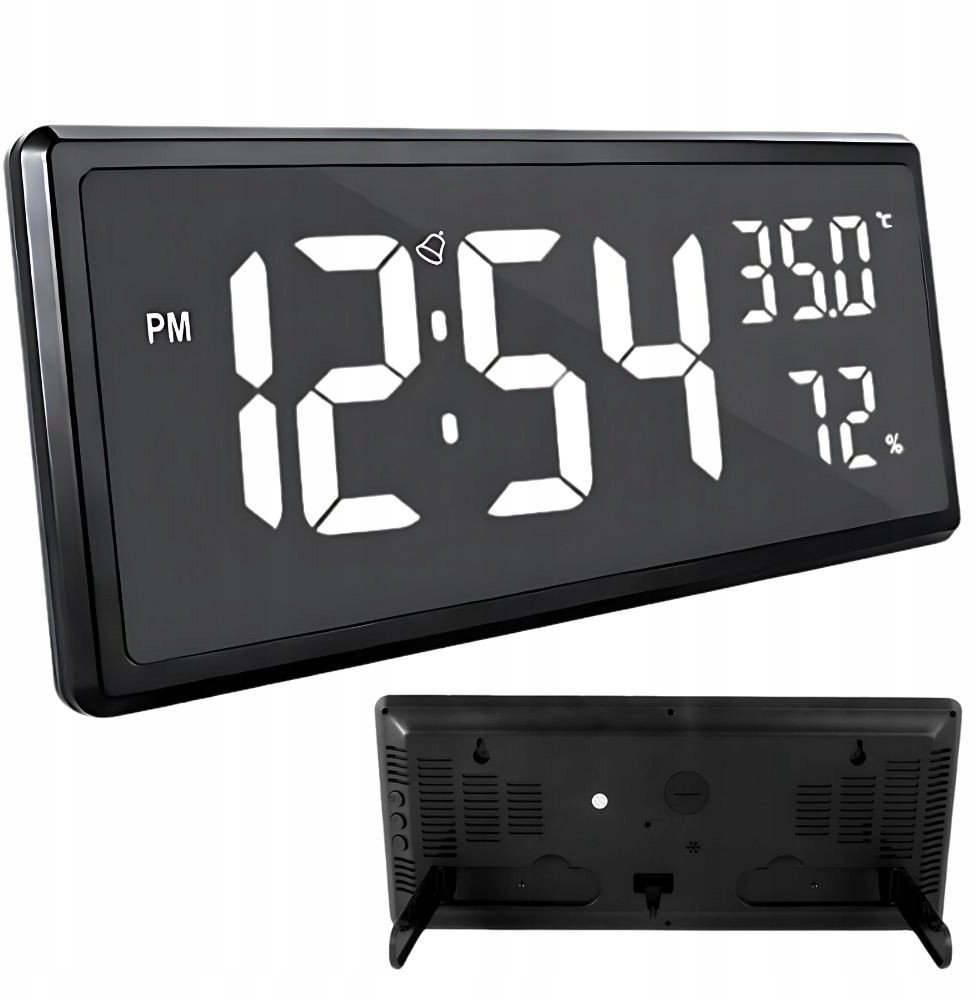 Zegar budzik elektroniczny cyfrowy led stojący wiszący temperatura wilgoć