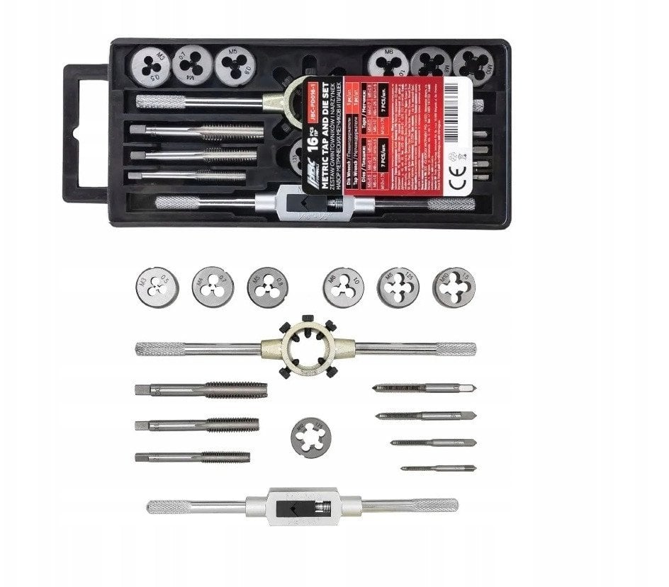 Zestaw gwintowników i narzynek 16el. (M3-M12) w organizerze PU