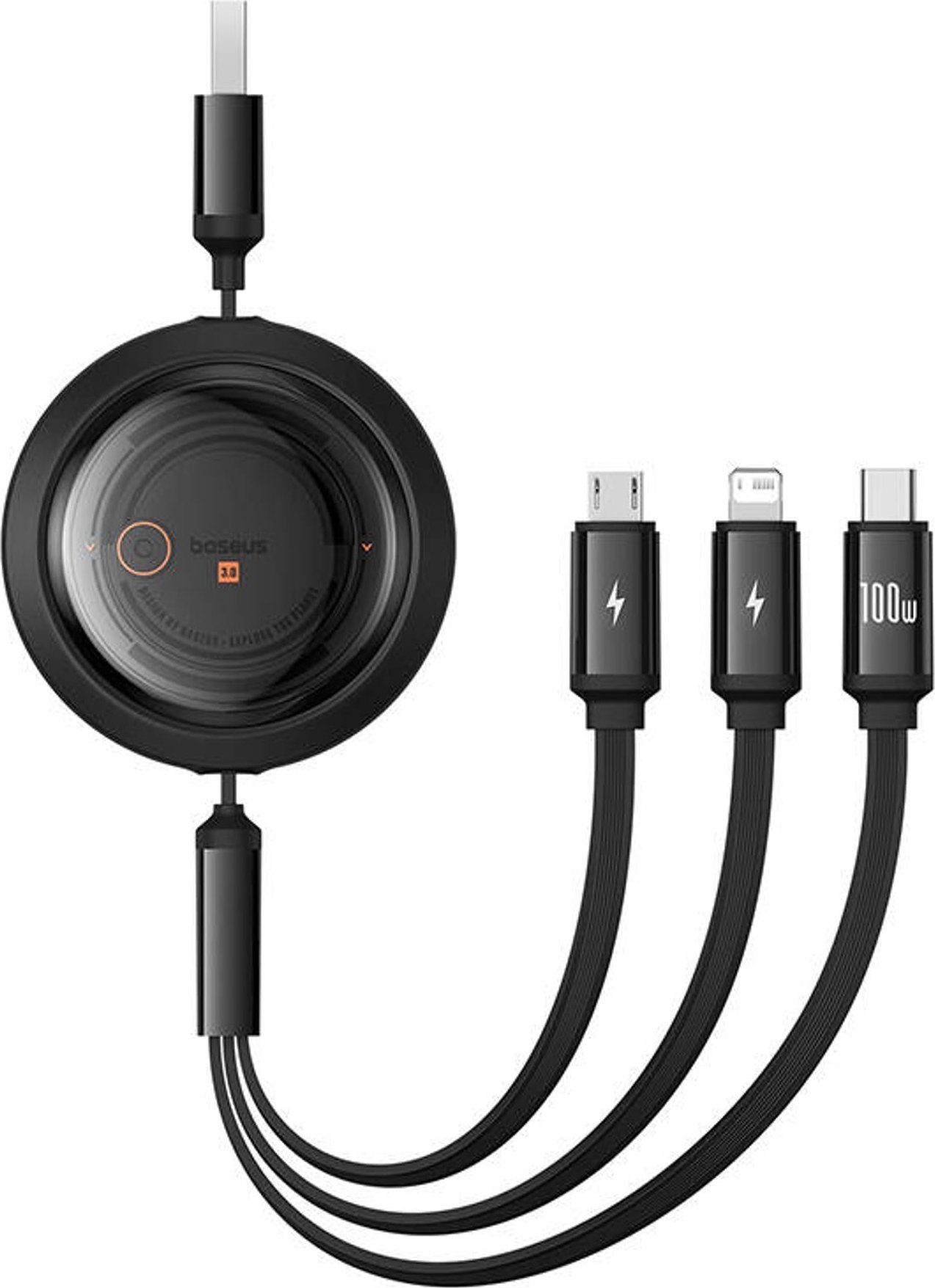 Kabel USB Baseus USB-A - USB-C + microUSB + Lightning 1.1 m Czarny (P10368700111-03)