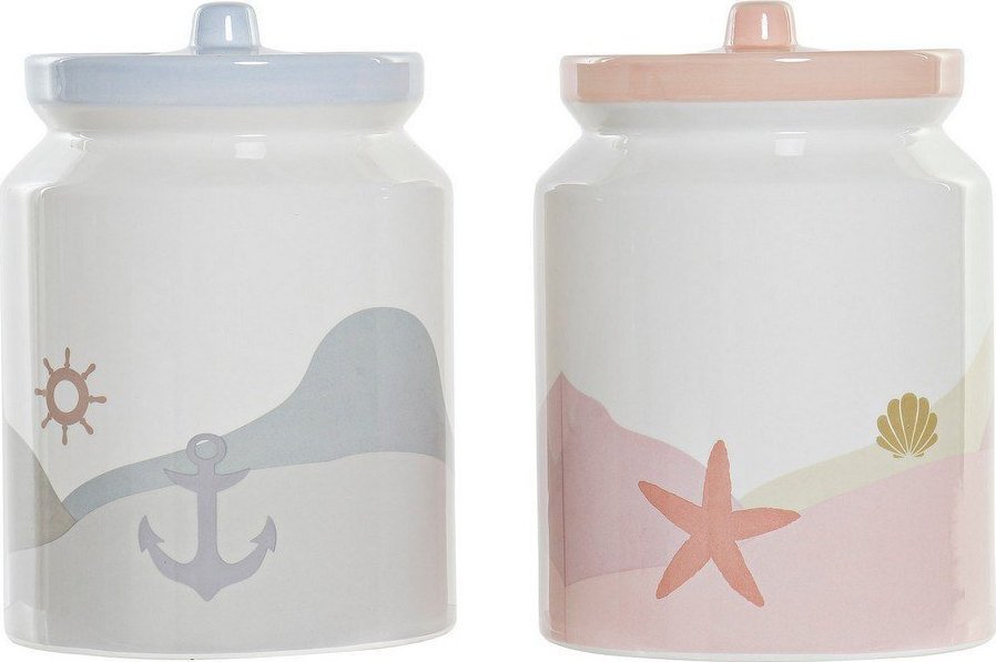 DKD Home Decor Słoik DKD Home Decor Dolomite Niebieski Różowy 2,3 L (2 pcs) (15 x 15 x 22 cm)