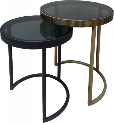 Bigbuy Home Stolik Szkło Czarny Złoty Żelazo 40 x 40 x 56 cm (2 Sztuk)
