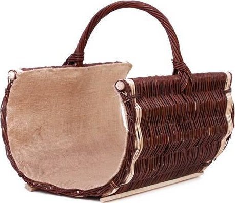 WickerPL WIKLINOWY KOSZ KOMINKOWY CIEMNY Z JUTOWYM OBSZYCIEM 50X30 H28/40 CM