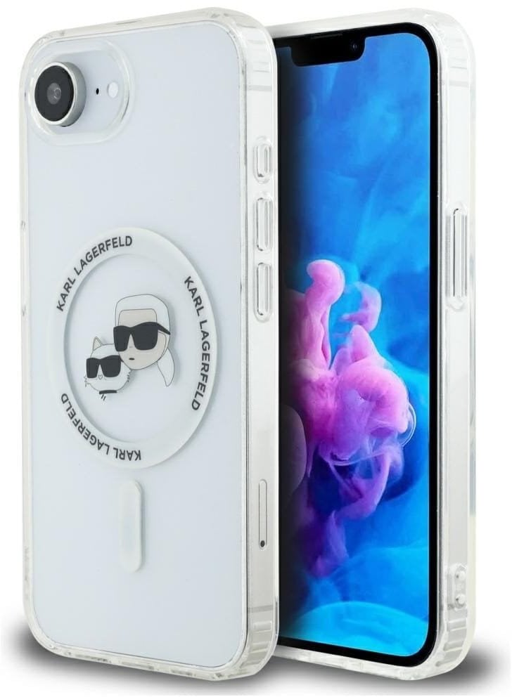 Etui Karl Lagerfeld IML Metal Karl & Choupette Heads MagSafe do iPhone 16e biały
