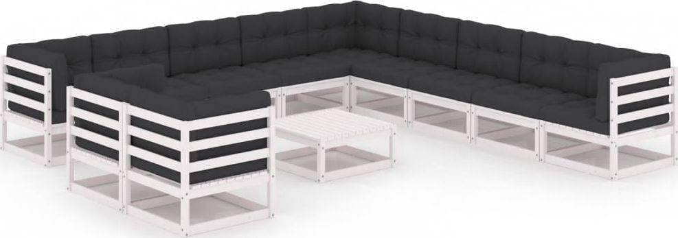 vidaXL 12-cz. zestaw wypoczynkowy do ogrodu, z poduszkami, biały