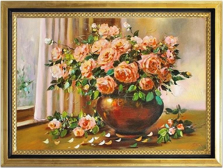 GO-BI Obraz Roze ręcznie malowany 75x105cm uniwersalny