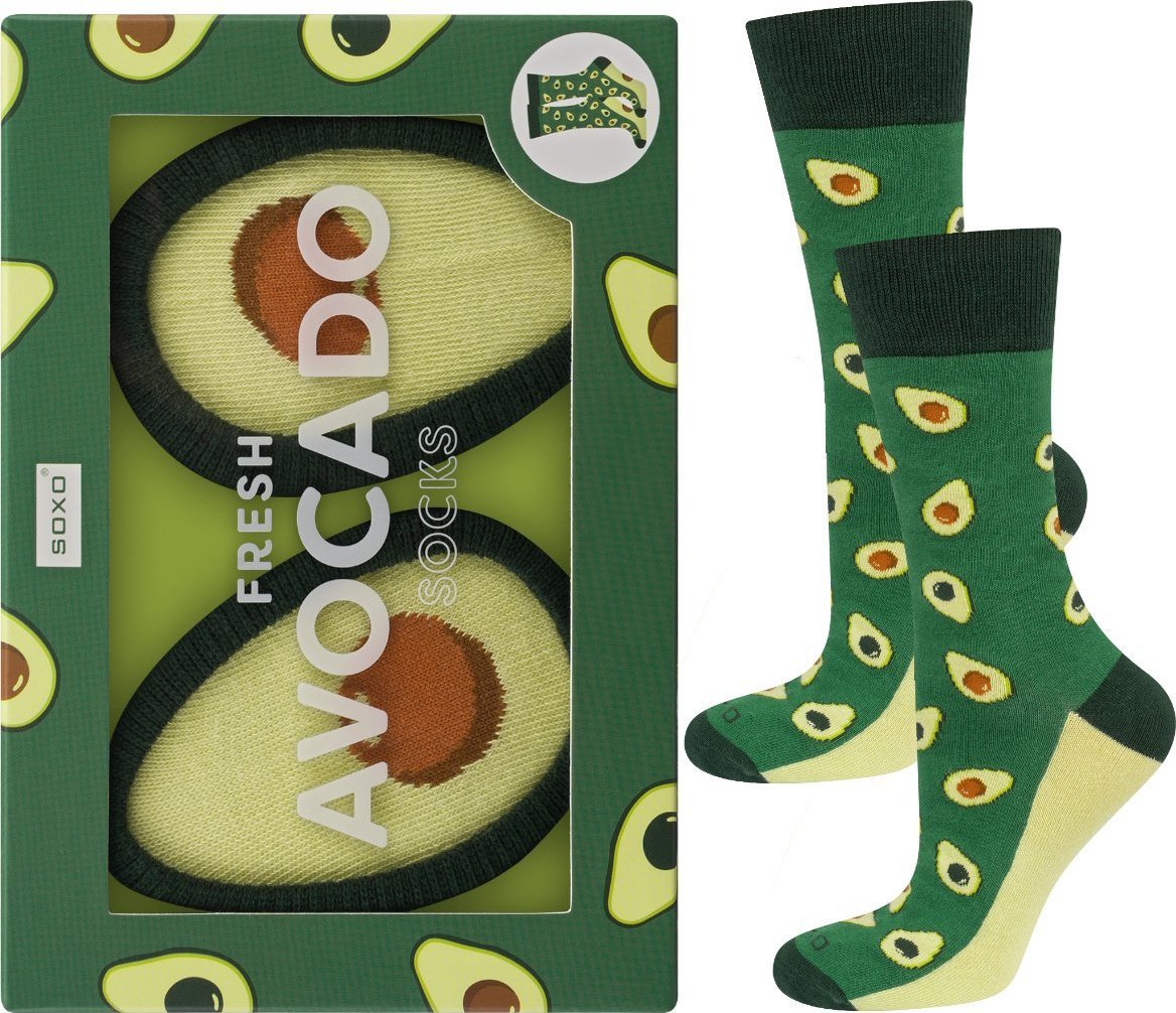 Soxo Skarpetki Męskie | Damskie | Awokado w kartoniku na prezent 3640