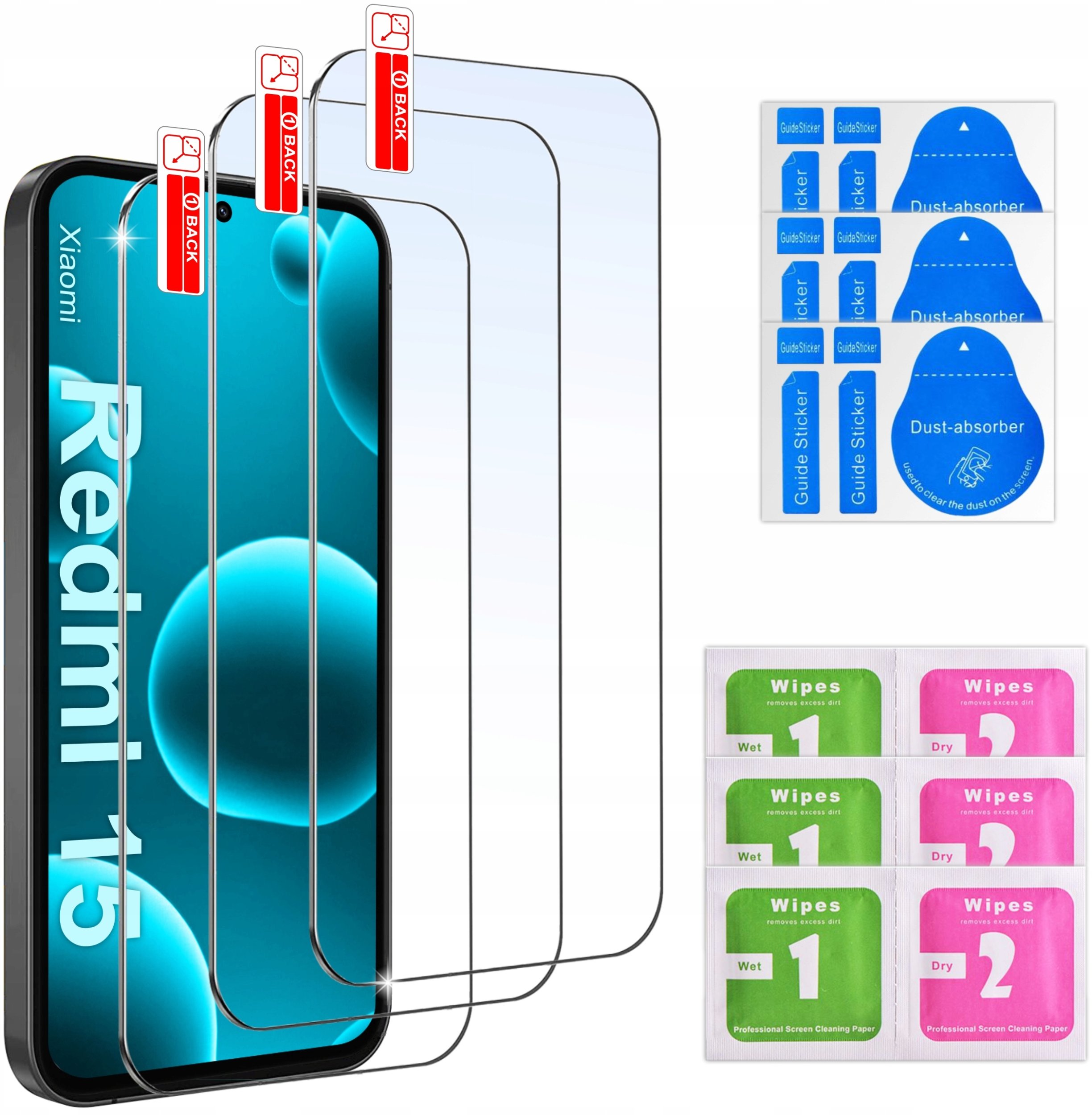 krainaGSM 3x Szkło hartowane SZYBKA 9H do Xiaomi Redmi 15 4G | 5G zestaw 3 sztuk