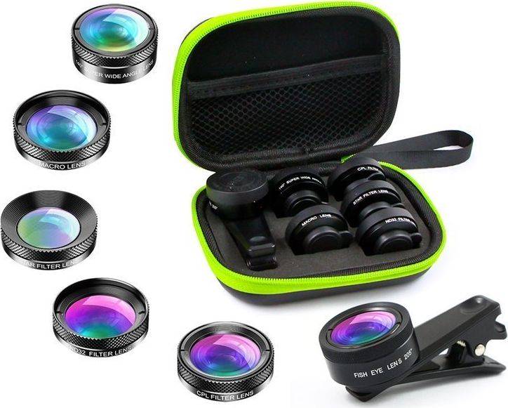 Apexel APL-DG6 Zestaw 6 Obiektywów soczewek do telefonu + pokrowiec uniwersalny