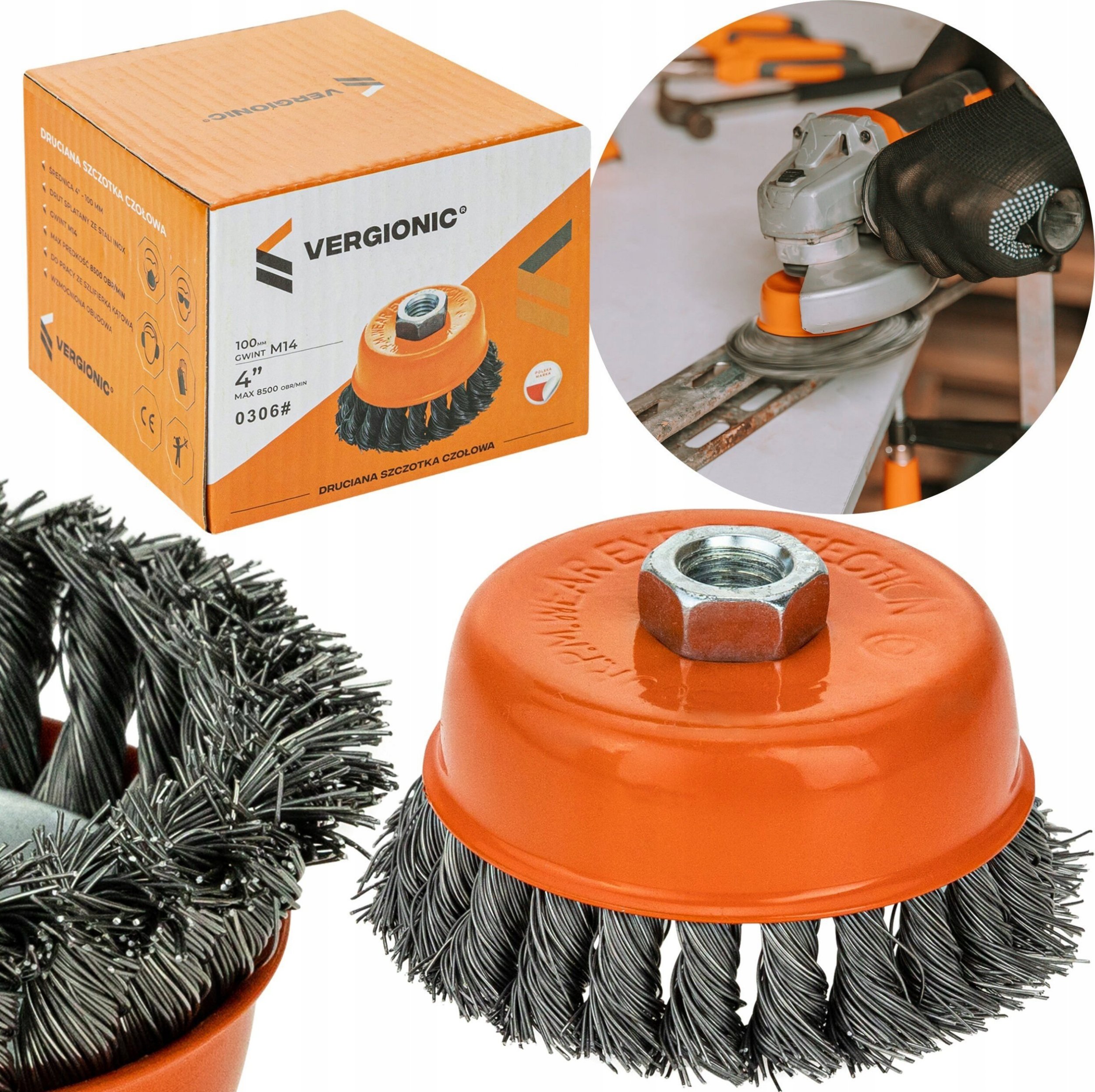 VERGIONIC SZCZOTKA DRUCIANA DRUT SKRĘCANY CZOŁOWA M14 100MM Vergionic