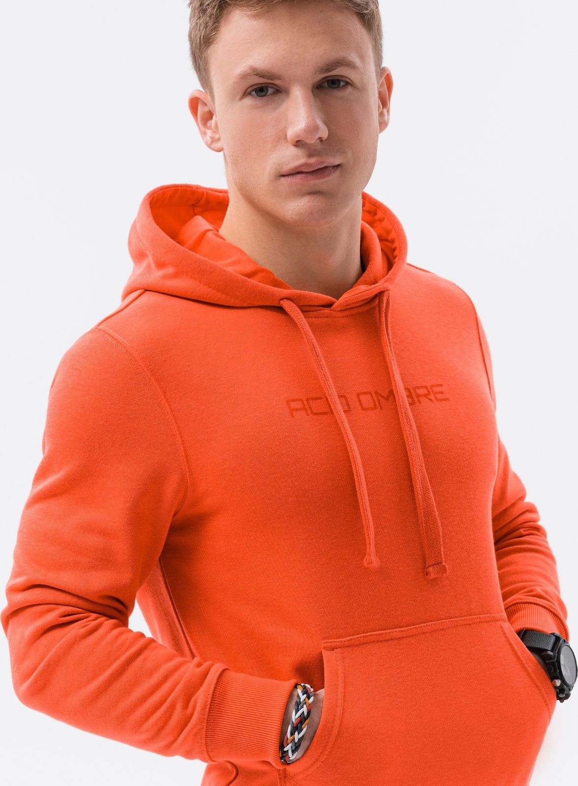 Ombre Bluza męska z kapturem i nadrukiem B1351 - pomarańczowa L