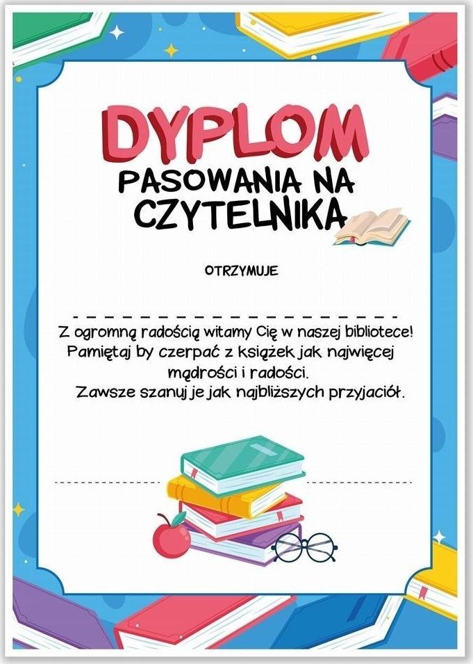 LearnHow Dyplom A4 pasowania na Czytelnika - Książki 20szt