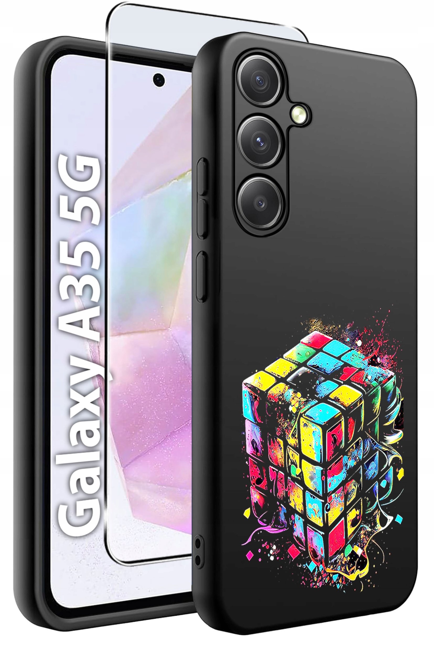 ETUI do Samsung A35 5G WZORY | SILIKONOWE MATT CASE + SZKŁO HARTOWANE 9H