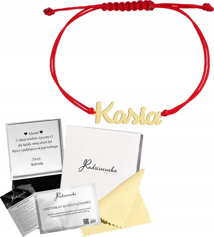 Radziszewska Jewellery BRANSOLETKA POZŁACANA Z INDYWIDUALNYM NAPISEM IMIENIEM SREBRO 925 ŻYCZENIA