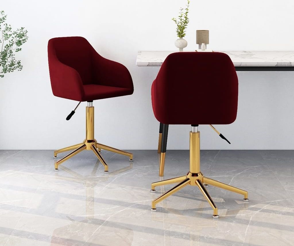 vidaXL Obrotowe krzesła stołowe, 2 szt., winna czerwień, aksamitne