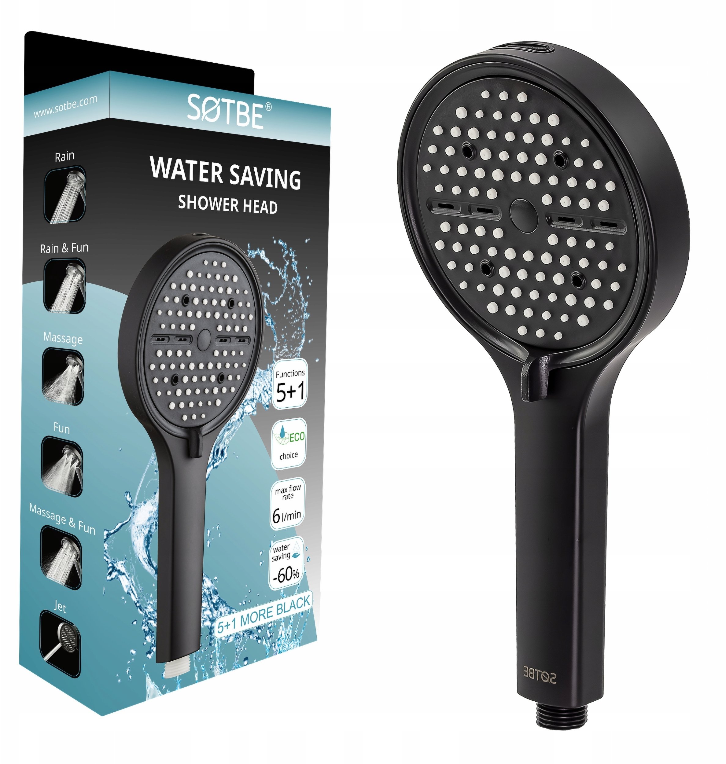 Słuchawka natryskowa 6 funkcji Duża Solidna Oszczędna do prysznica SOTBE