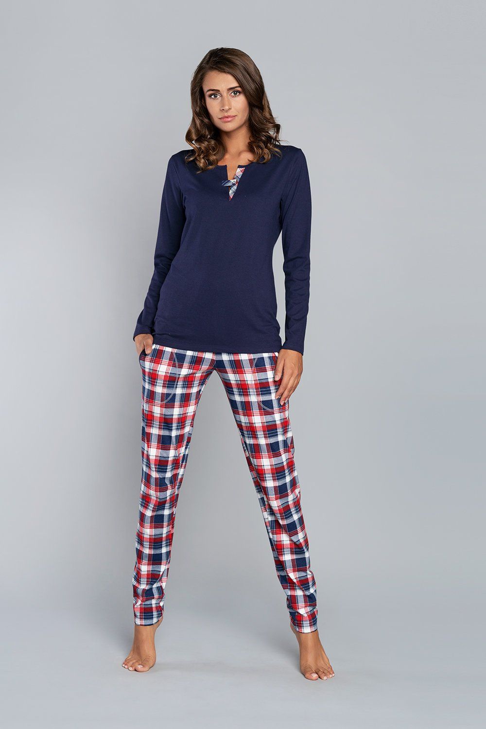 Italian fashion Italian Fashion Piżama damska RUGIA długi rękaw długie spodnie granat/druk S