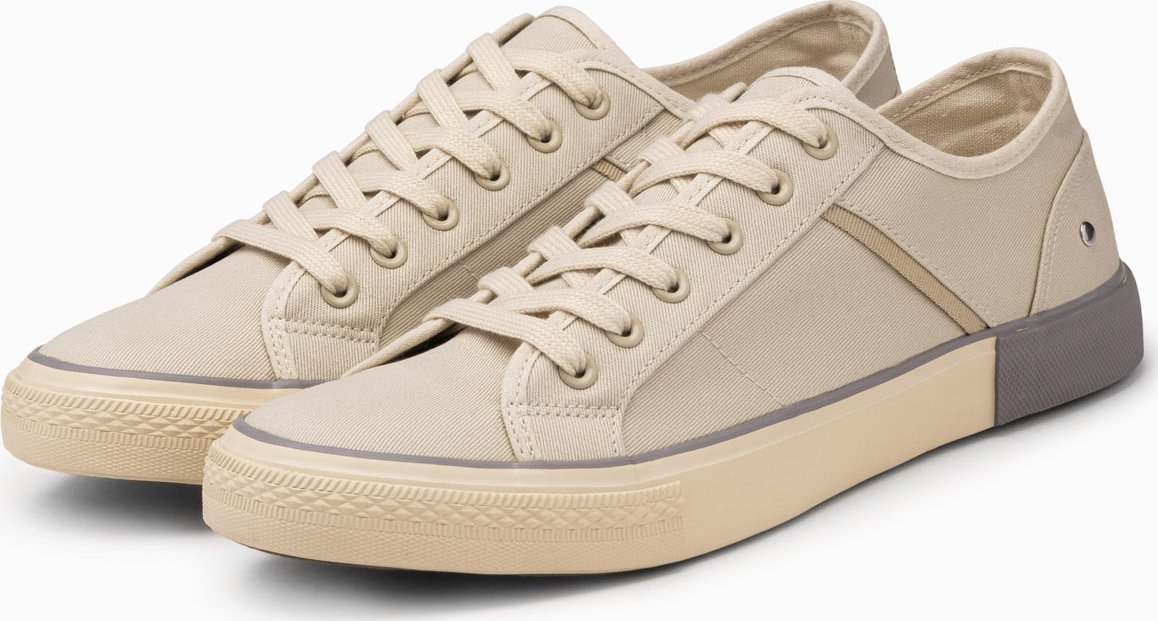 Ombre Klasyczne męskie trampki z nitami - kremowe V2 OM-FOTL-0147 44