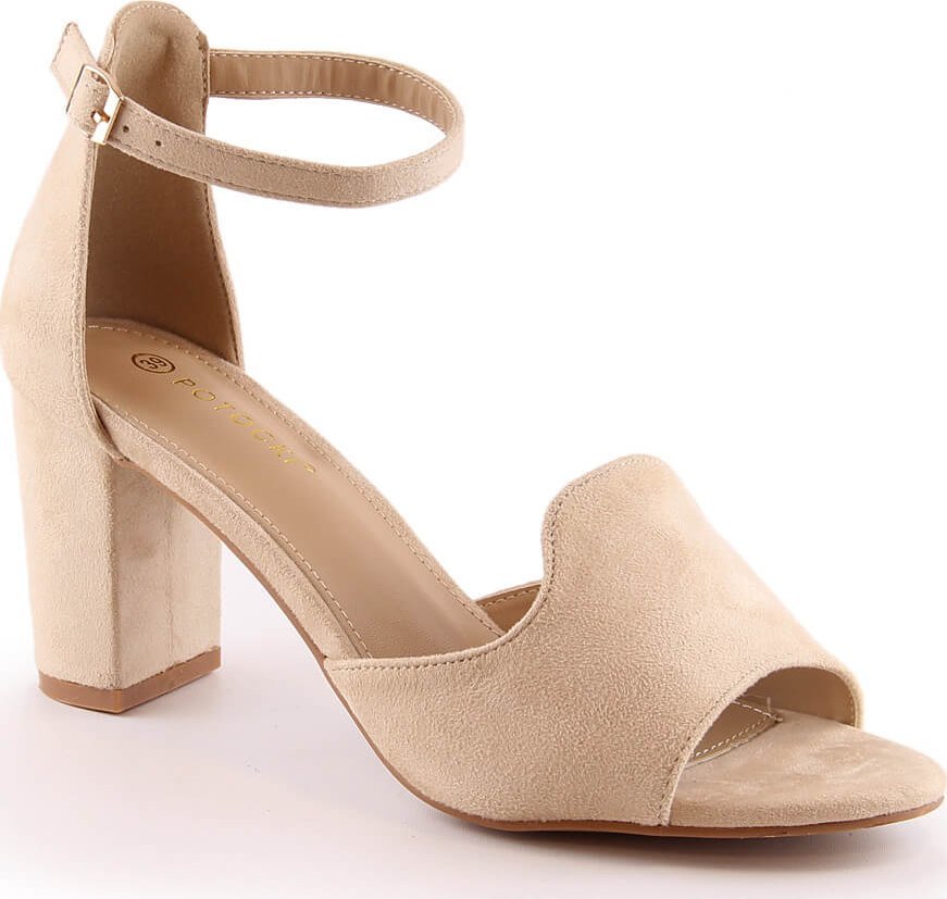 W. Potocki Sandały zamszowe damskie na słupku beżowe Potocki YQ21035 39