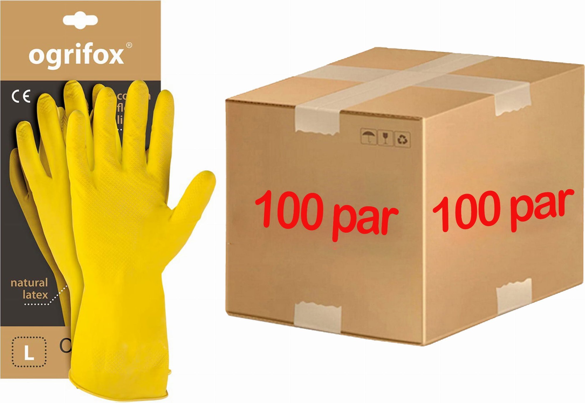 Ogrifox Rękawice ochronne gumowe flokowane / Żółte / OX-FLOX - 100 Par (9 - L)