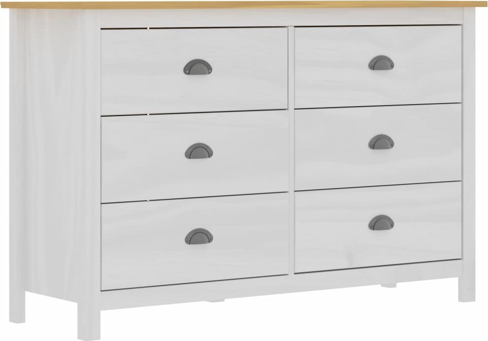 vidaXL Komoda Hill Range, biała, 125x40x80 cm, lite drewno sosnowe