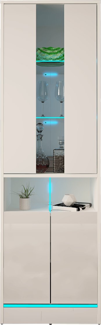 MEGSTYL WITRYNA 180CM Z LISTWĄ LED I PRZESZKLONYMI DRZWICZKAMI - DISPARO 1 biały mat - biały połysk