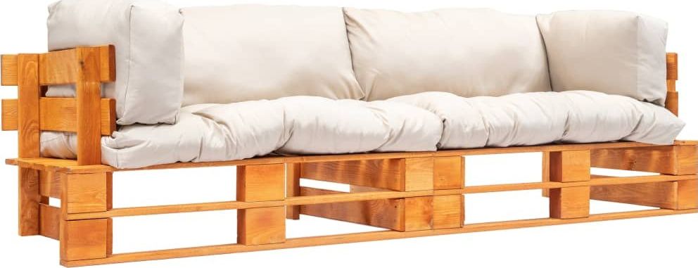 vidaXL VidaXL 2-cz. zestaw ogrodowy z palet., sosna, piaskowe poduszki