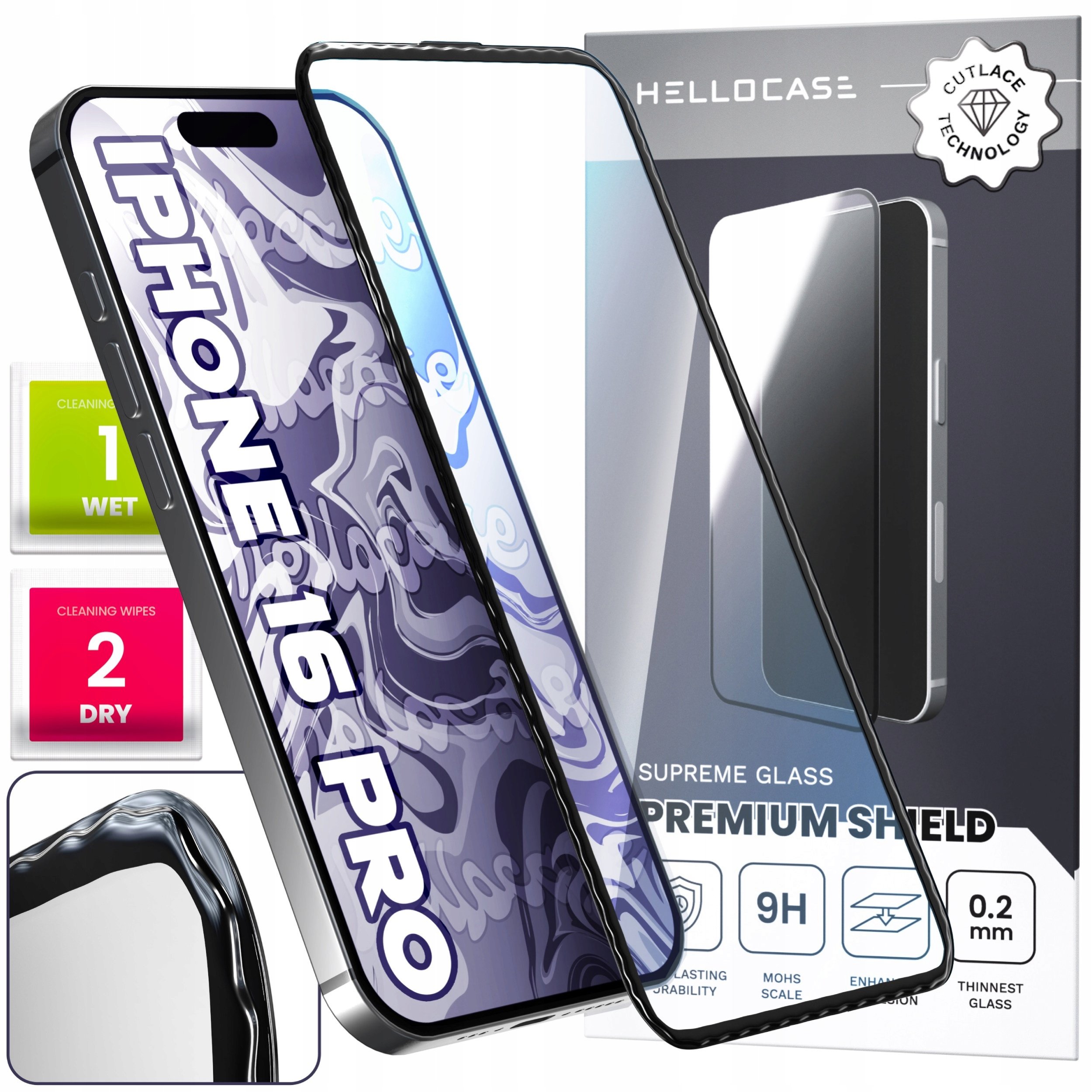 Szkło Hartowane do Apple iPhone 16 Pro (9H, Pełne 5D, Falowane, Wave)