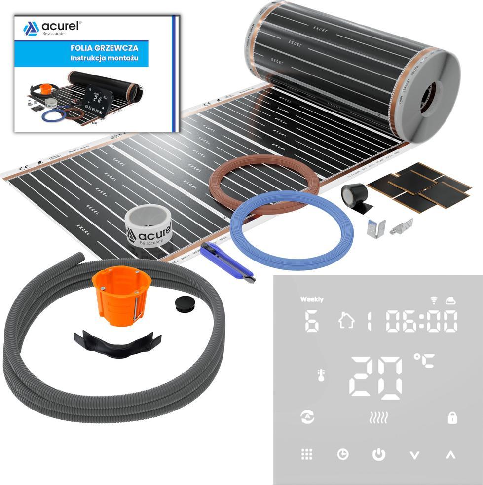 Acurel Termostat do ogrzewania elektrycznego + folia grzewcza 3m2 + akcesoria montażowe