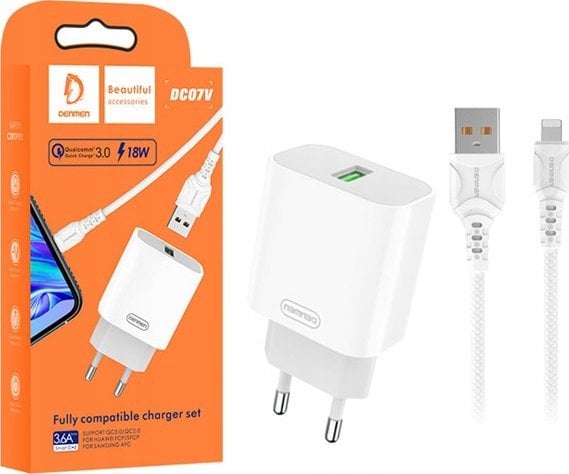 Ładowarka Vega ŁADOWARKA SIECIOWA 2.1A 10W BIAŁA DENMEN 2100mA 2xUSB DC02 + KABEL TYP-C WHITE>