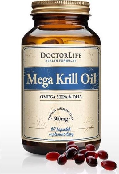 Doctor Life DOCTOR LIFE_Mega Krill Oil Omega 3 EPA DHA olej z kryla 600mg suplement diety 60 kapsułek