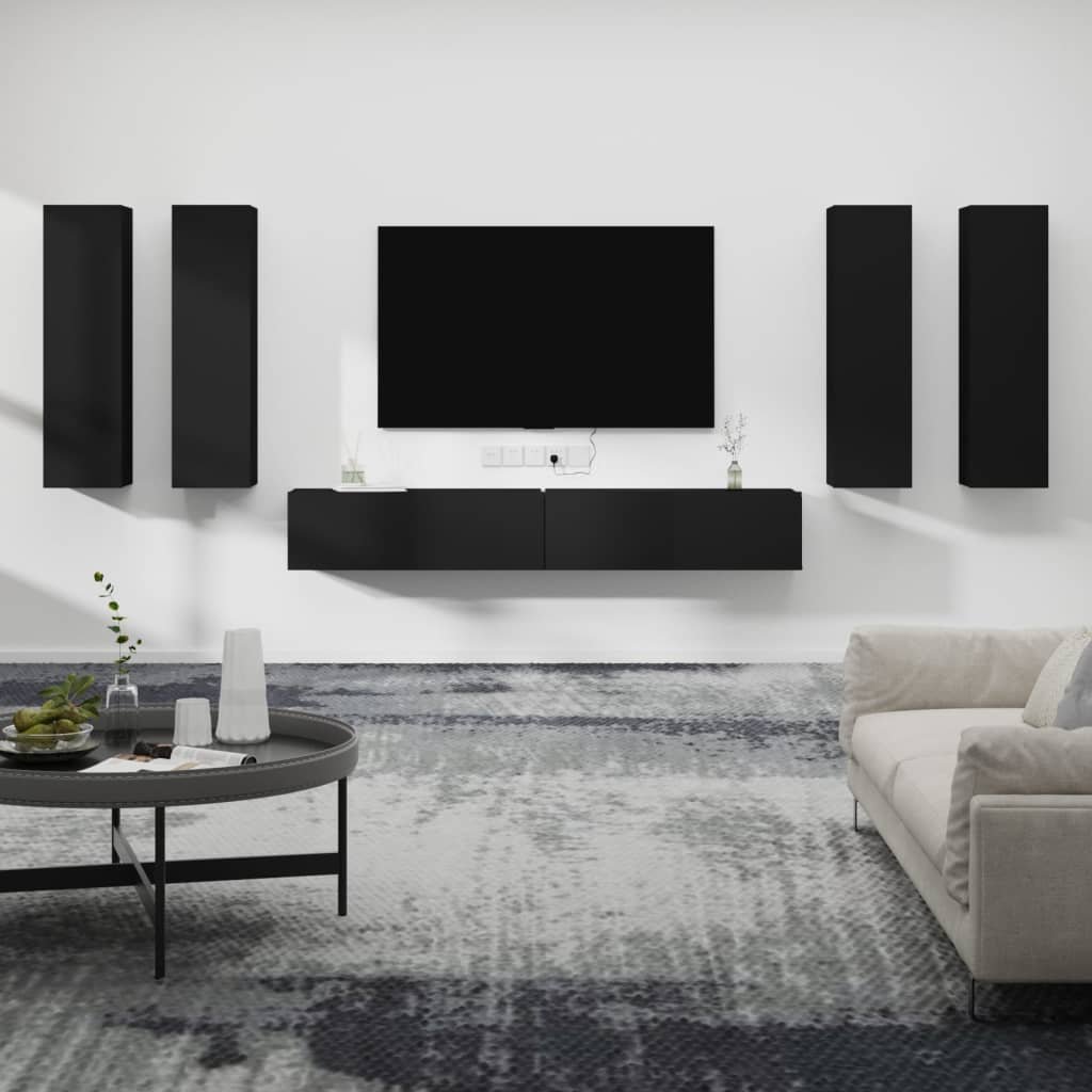 vidaXL 6-częściowy zestaw szafek telewizyjnych, czarny