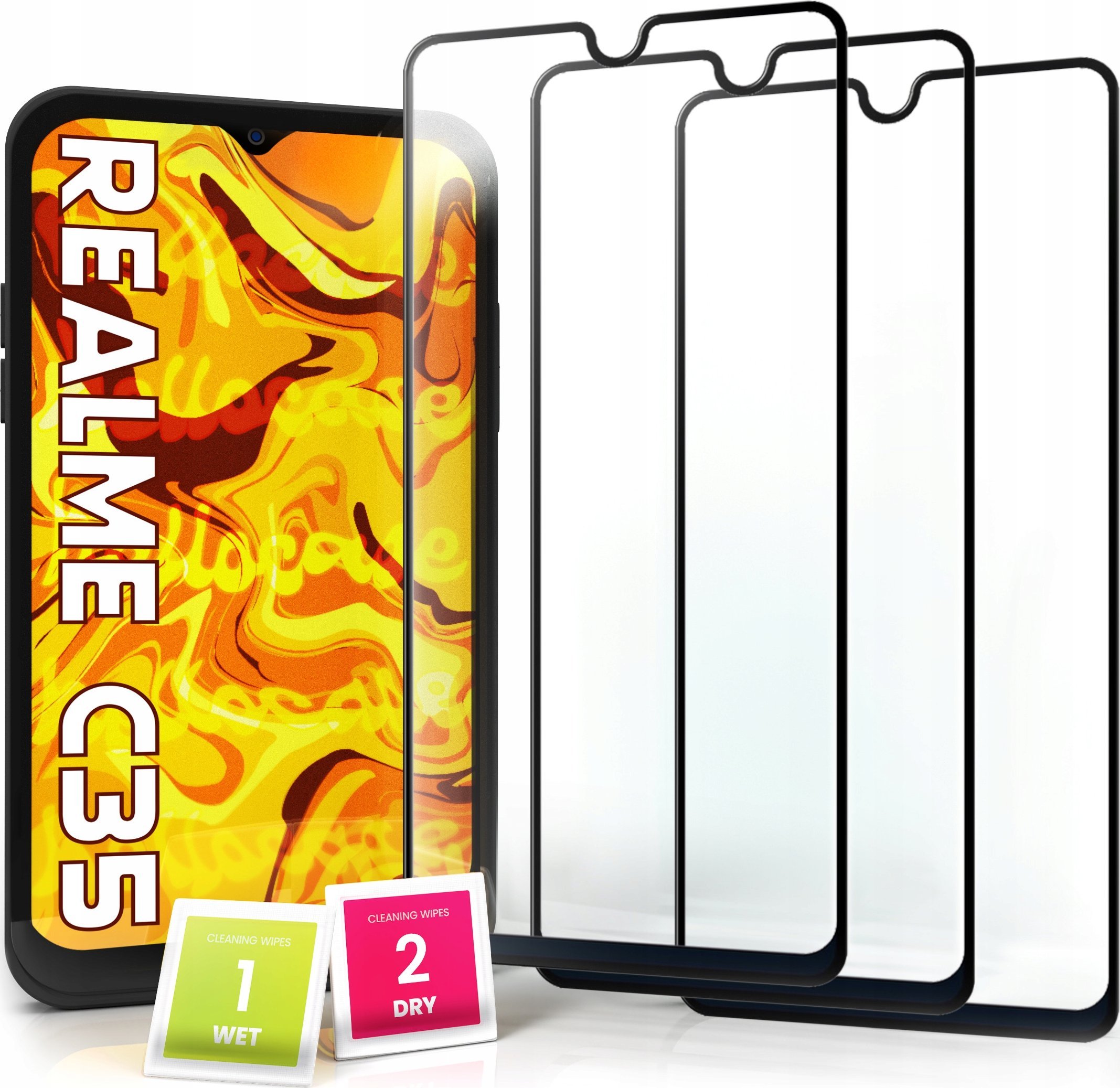 Hello Case 3-pak SZKŁO HARTOWANE DO Realme C35 na cały ekran 9H ochronne 5D